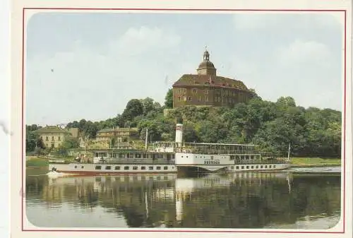 [Ansichtskarte] BINNENSCHIFFE - ELBE, Dampfer "DRESDEN" vor Bahra - Neuhirschstein. 