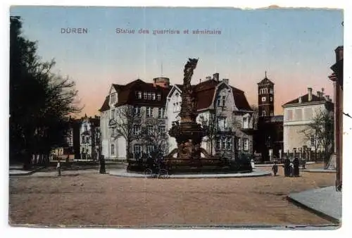 [Ansichtskarte] 5160 DÜREN, Statue des guerriers et seminaire, Franz. Besatzungszeit 1923, Verölag Dienst - Bonn. 