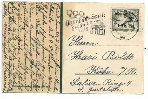 [Ansichtskarte] OLYMPIA 1936 BERLIN, Die Flaggen der teilnehmenden Nationen, AK einer Besucherin der Spiele. 