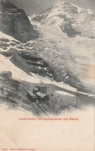 [Ansichtskarte] EISENBAHN / RAILWAY - Zahnradbahn Jungfraubahn, Station Eigergletscher, ca. 1900. 