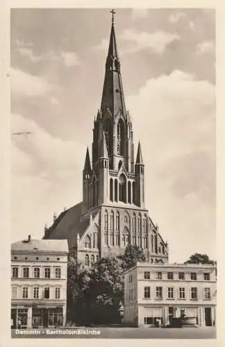 [Ansichtskarte] 0-2030 DEMMIN, Bartholomäikirche, Landpoststempel "Ganschendorf über Demmin", 1957. 