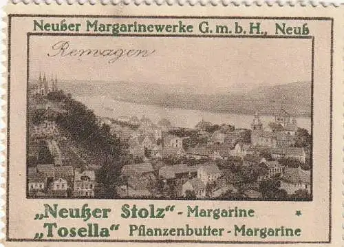 REMAGEN, Vignette Neußer Stolz, Tosella - Margarine
