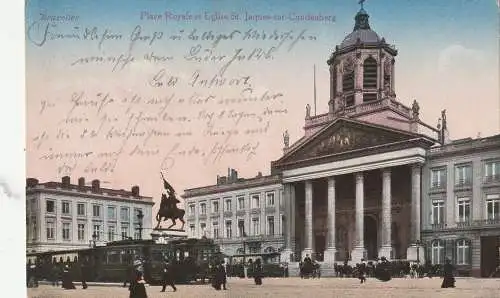 [Ansichtskarte] B 1000 BRUSSEL, Place Royal, deutsche Feldpost Bahnhof Mons, 1916. 