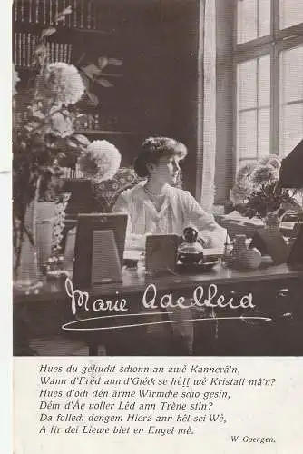 [Ansichtskarte] LUXEMBURG - MONARCHIE, Grossherzogin MARIE ADELHEID, Gedicht von Willy Goergen, Deutsche Feldpost No. 1. 