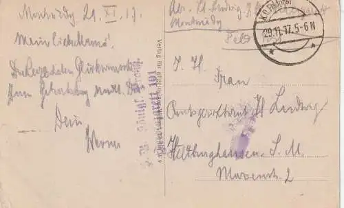 [Ansichtskarte] F 55600 MONTMEDY, Blick in den Ort, 1917, deutsche Feldpost Feldlazarett 101. 