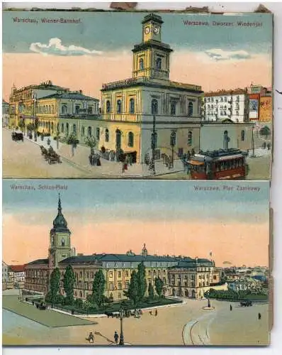 [Ansichtskarte] PL - 00-001 WARSZAWA / WARSCHAU, Leporello 1914-18, 10 versch. Ansichten davon ein 3-er Panorama. 