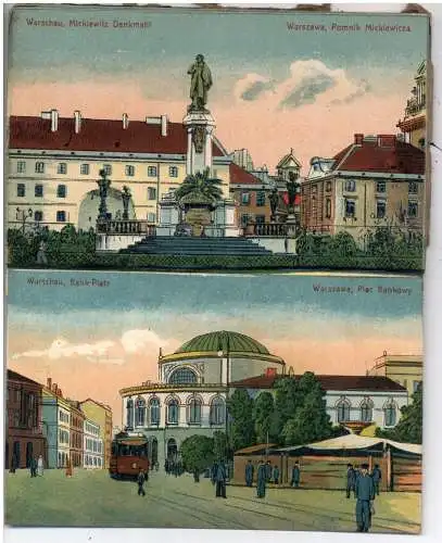 [Ansichtskarte] PL - 00-001 WARSZAWA / WARSCHAU, Leporello 1914-18, 10 versch. Ansichten davon ein 3-er Panorama. 