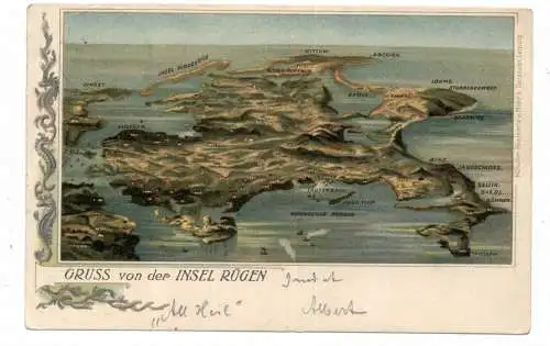 [Ansichtskarte] 0-23.. INSEL RÜGEN, Gruss aus... Lithographie, Inselpanorama 190.. 
