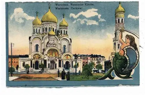 [Ansichtskarte] MEERJUNGFRAU / MERMAID / NIXE / SIRENE - Warschau, Russische Kirche. 