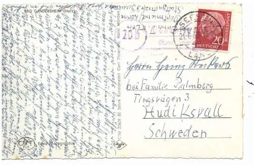 [Ansichtskarte] 3353 BAD GANDERSHEIM, Blick auf den Ort 1955, Landpoststempel "20b Dannhausen über Seesen". 