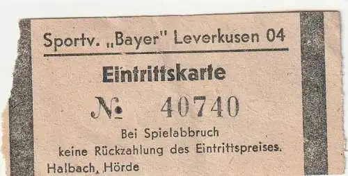 [Ansichtskarte] SPORT - FUSSBALL - BAYER LEVERKUSEN, Eintrittskarte 03.10.1948 gegen Köln Delbrück 2 : 1. 