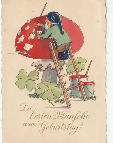 [Ansichtskarte] ZWERGE / GNOME / NANI / DWARFS, Zwergbemalt Pilz, 1948, Österr. Nachgebühr - AK. 