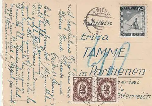 [Ansichtskarte] ZWERGE / GNOME / NANI / DWARFS, Zwergbemalt Pilz, 1948, Österr. Nachgebühr - AK. 