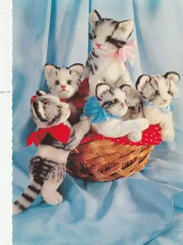 SPIELZEUG / TOYS, STEIFF - Katze mit 4 jungen Kätzchen im Nähkorb