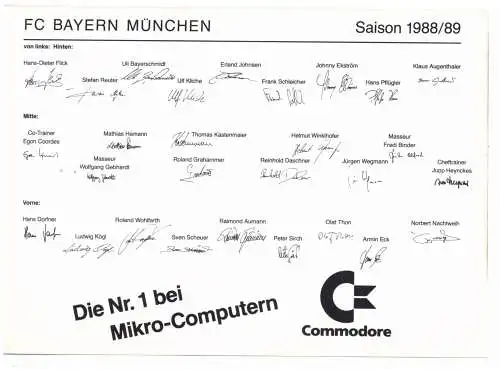 [Ansichtskarte] FUSSBALL - BAYERN MÜNCHEN, Mannschaft 1988 / 89. 