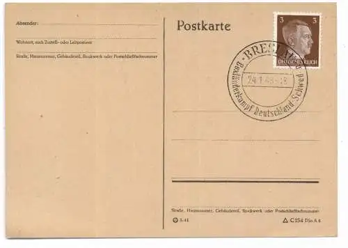 [Ansichtskarte] SPORT - BOXEN, Boxländerkampf Deutschland - Schweden 1943 in Breslau , Sonderstempel. 