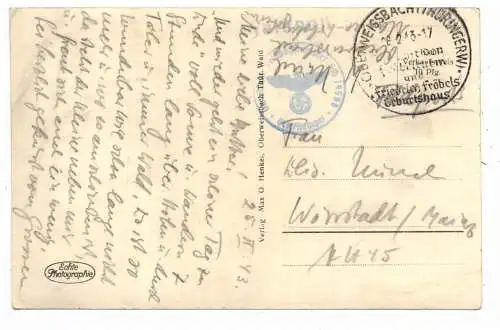 [Ansichtskarte] 0-6432 OBERWEISSBACH, Weißbachtal, Feldpost 19568 1943, Marine Flak Abteilung 244, Erholungsheim. 
