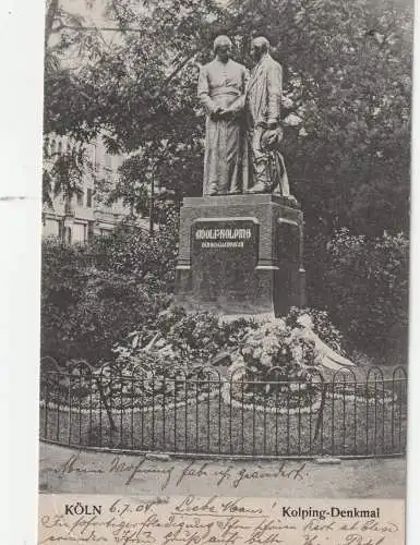 [Ansichtskarte] 5000 KÖLN, KOLPING, Kolping - Denkmal, 1904, nach Cleve gelaufen. 