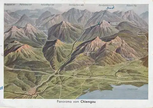 [Ansichtskarte] 8210 TRAUNSTEIN und der Chiemgau, Luftansicht, 1957. 