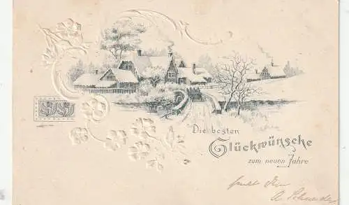 [Ansichtskarte] NEUJAHR / NEW YEAR - Winterlandschaft, Präge-Karte / embossed / relief, 1901. 