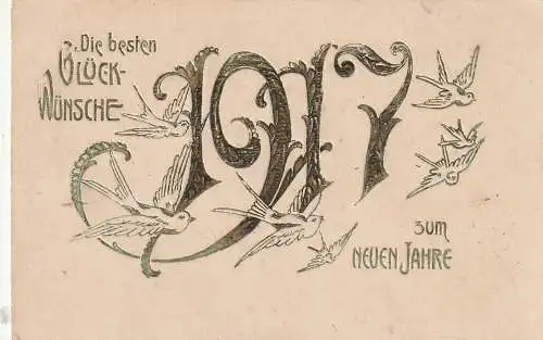 [Ansichtskarte] JAHRESZAHLEN - 1917, Neujahr, Präge-Karte / embossed / relief. 