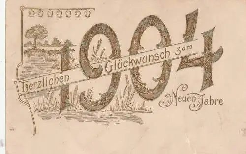 [Ansichtskarte] JAHRESZAHLEN - 1904, Neujahr, Präge-Karte / embossed / relief. 