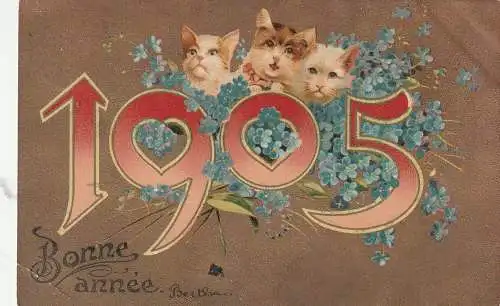 [Ansichtskarte] JAHRESZAHLEN - 1905, Bonne Annee mit Katzen. 