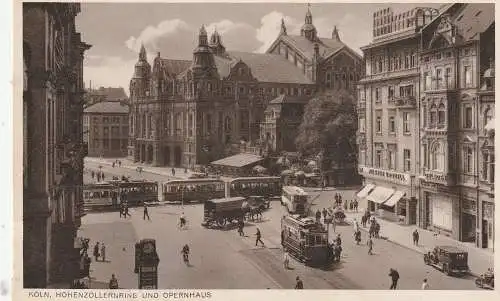 [Ansichtskarte] 5000 KÖLN, Hohenzollernring, Opernhaus, belebte Szene, Strassenbahnen, Omnibus, Fuhrwerk... 