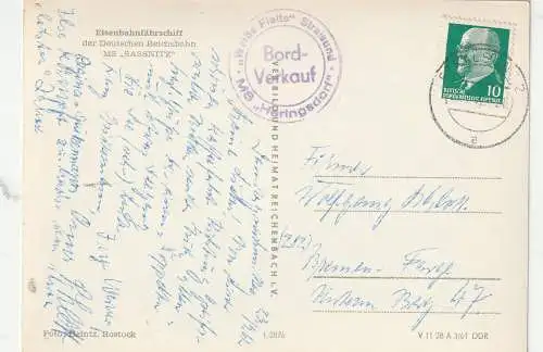 [Ansichtskarte] FÄHREN / FERRY - Eisenbahnfährschiff "SASSNITZ", 1961. 