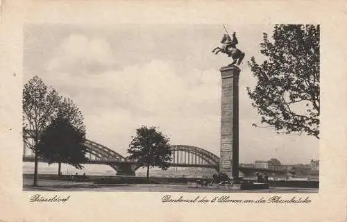 [Ansichtskarte] 4000 DÜSSELDORF, Denkmal der 5. Ulanen vor der Rheinbrücke, 1931. 