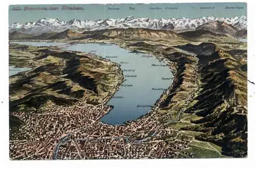 [Ansichtskarte] CH 8000 ZÜRICH ZH, Zürich und der Zürichsee aus der Vogelperspektive, 1926. 