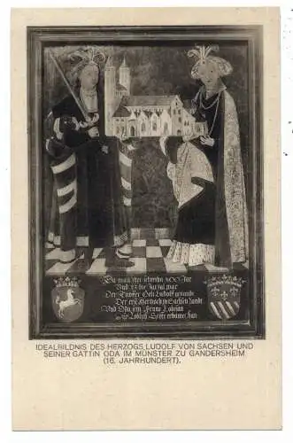 [Ansichtskarte] 3353 BAD GANDERSHEIM, Münster, Idealbild des Herzogs Ludolf von Sachsen und seiner Gattin Oda. 