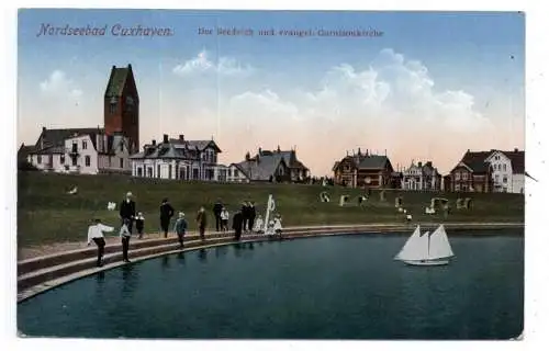 [Ansichtskarte] 2190 CUXHAVEN, Seedeich und evangelische Garnisonskirche, 1. Weltkrieg, Feldpost Kaiserliche Marine, Seewehr Abteilung. 