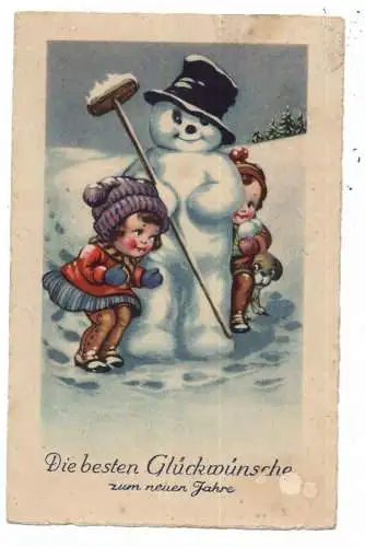 [Ansichtskarte] SCHNEEMANN / Snowman / Bonhomme de neige / Sneeuwpop, Schneemann mit Kindern, 1933. 