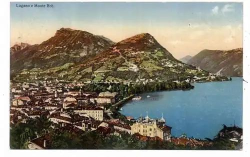 [Ansichtskarte] CH 6900 LUGANO TI, Blick über den Ort, Luganer See und Monte Bre, 1913. 