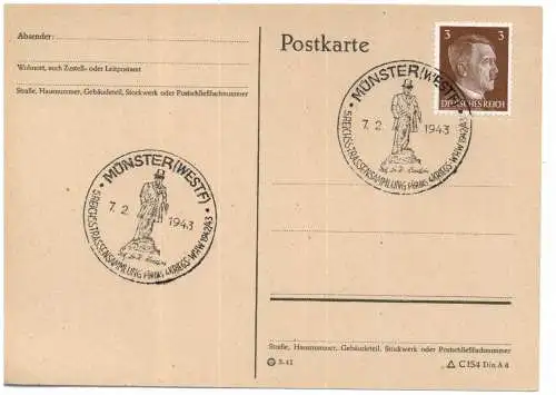 [Ansichtskarte] 4400 MÜNSTER, Postgeschichte, Sonderstempel 5. Reichsstrassensammlung für das 4. Kriegs-WHW 1942/43. 