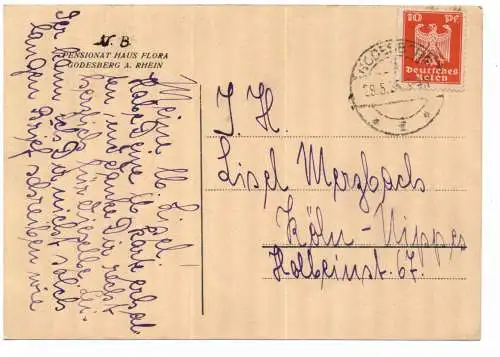 [Ansichtskarte] 5300 BONN - BAD GODESBERG, Pensionat Haus Flora, Korrespondenz-Karte, 1925. 