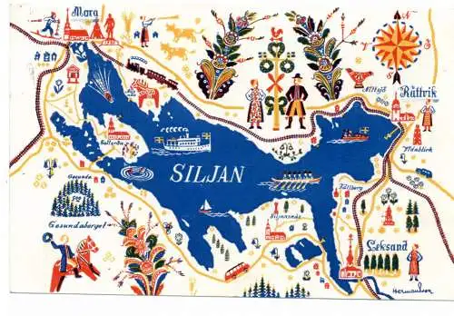 [Ansichtskarte] LANDKARTEN / MAP - SILJAN See, Schweden, 1950. 