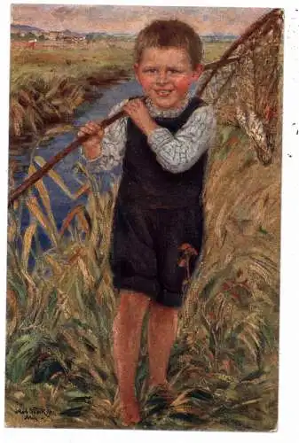 [Ansichtskarte] FISCHFANG / ANGELN - "Fischerjunge", Künstler-Karte  R. Völcker. 