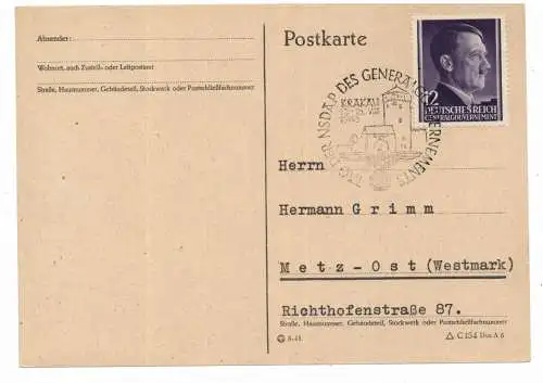 [Ansichtskarte] PL 30-001 KRAKOW / KRAKAU, Postgeschichte, Tag der NSDAP des Generalgouvernements, 1943. 