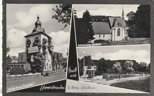 [Ansichtskarte] 5060 BERGISCH GLADBACH - HERRENSTRUNDEN, Hotel Burg Zweifel, Freibad, Johanniter-Kirche. 