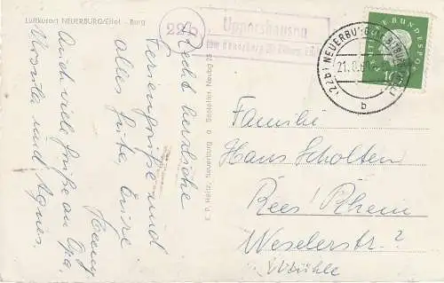 [Ansichtskarte] 5528 NEUERBURG, Burg, Landpoststempel "Uppershausen über Neuerburg", 1961. 
