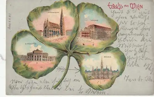 [Ansichtskarte] A 1000 WIEN, Kleeblatt - Lithographie, 1900, Brüder Kohn - Wien. 