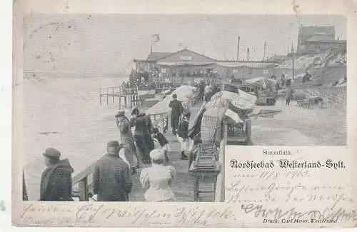 [Ansichtskarte] 2280 WESTERLAND / SYLT, Sturmflut, 1903, Verlag Carl Meyer, kl. Einriss. 