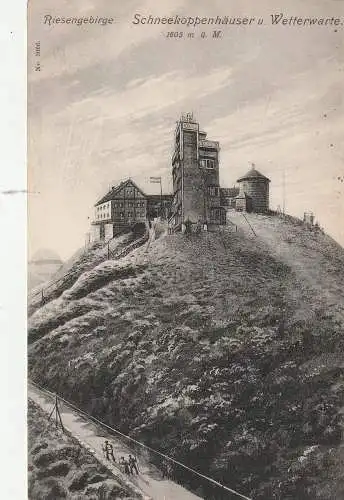 [Ansichtskarte] BÖHMEN & MÄHREN, PETZER / PEC POD SNEZKOU, Schneekoppenhäuser und Wetterwarte, 1917, deutsche Feldpost. 