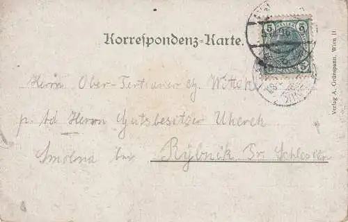 [Ansichtskarte] A 1200 WIEN - LEOPOLDSTADT, Praterstrasse, belebte Szene, Stollwerck - Werbung, 1906, Verlag Grünspann. 