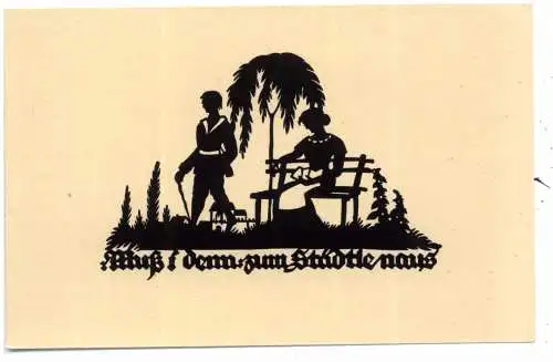 [Ansichtskarte] MUSIK - LIEDER, "Muß I denn zum Städtle naus.....", Schattenbild nach A.M.Schwindt. 