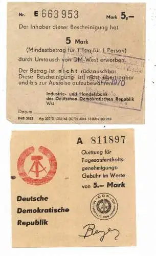 [Ansichtskarte] GESCHICHTE - DDR Bescheinigungen über die Mindestumtauschgebühr, 1970. 