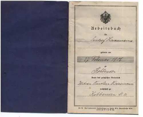 Arbeitsbuch Heuerßen /  Kobbensen 1920 - 23