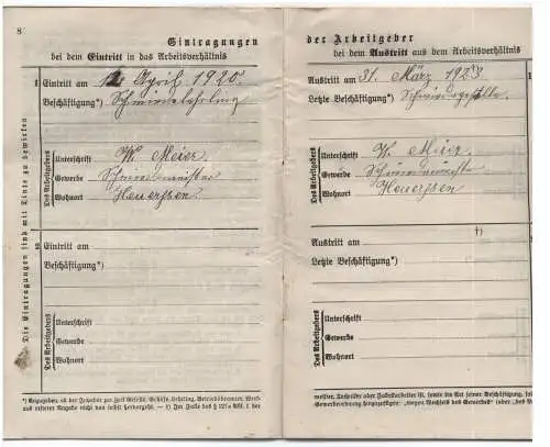 Arbeitsbuch Heuerßen /  Kobbensen 1920 - 23